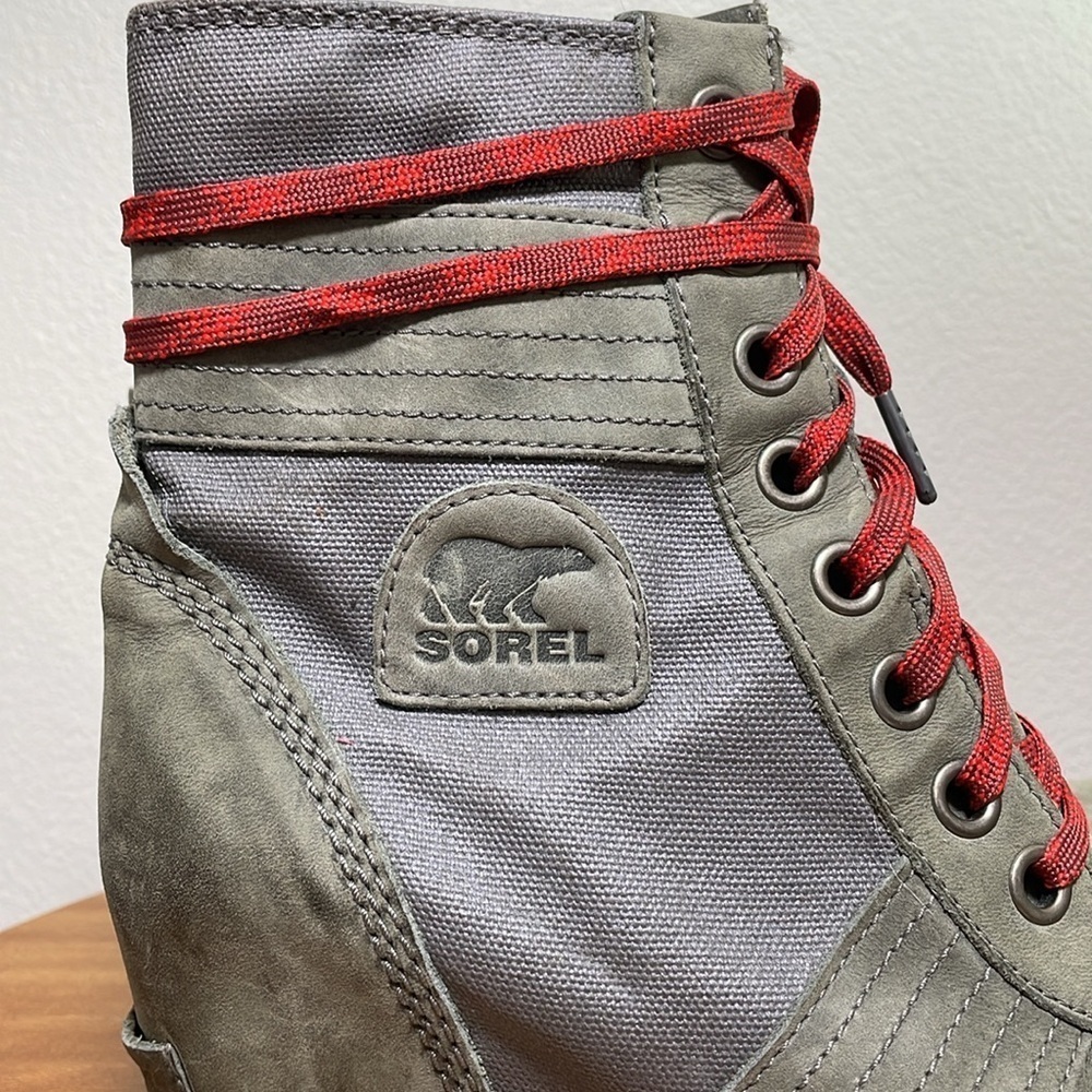 Sorel Lexie Wedge Boots Quarry Red Laces Lug Sole size 10 - Picture 7 of 14